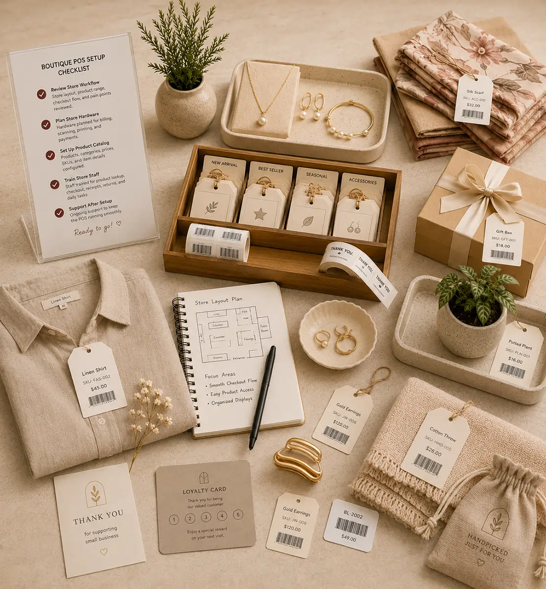 Boutique POS setup process for products, pricing, and store operations