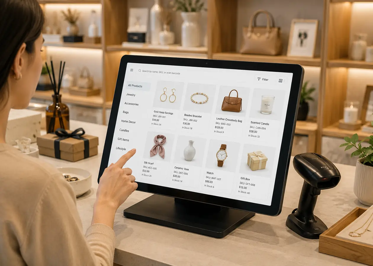 Boutique POS system for product selection and inventory management