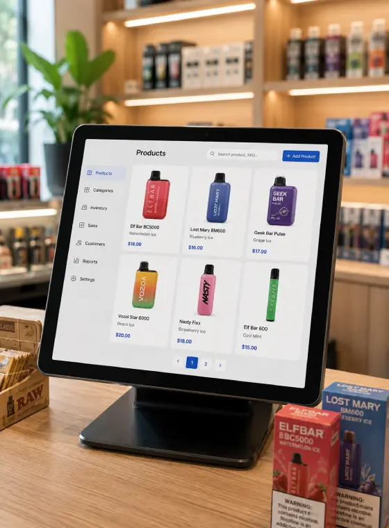 Smoke shop POS product catalog dashboard