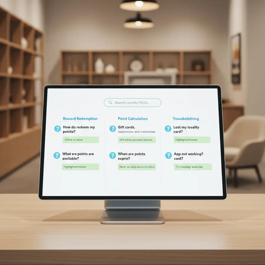 Tablet showing customer loyalty FAQ dashboard