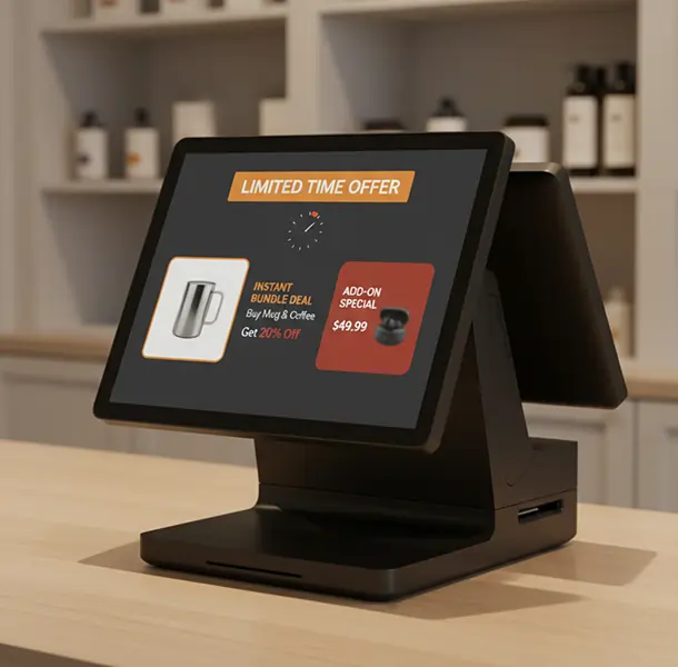 POS terminal displaying integrated promotions