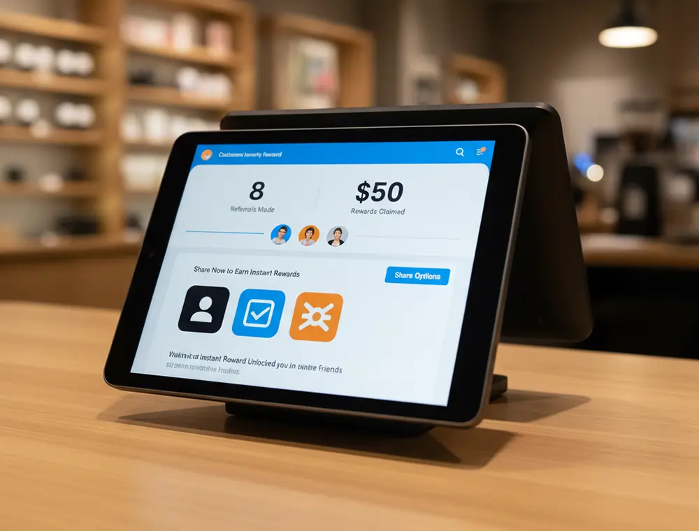  POS tablet displaying tiered loyalty levels