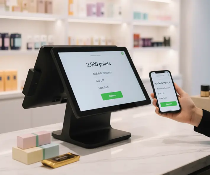 POS and smartphone showing smooth loyalty reward redemption