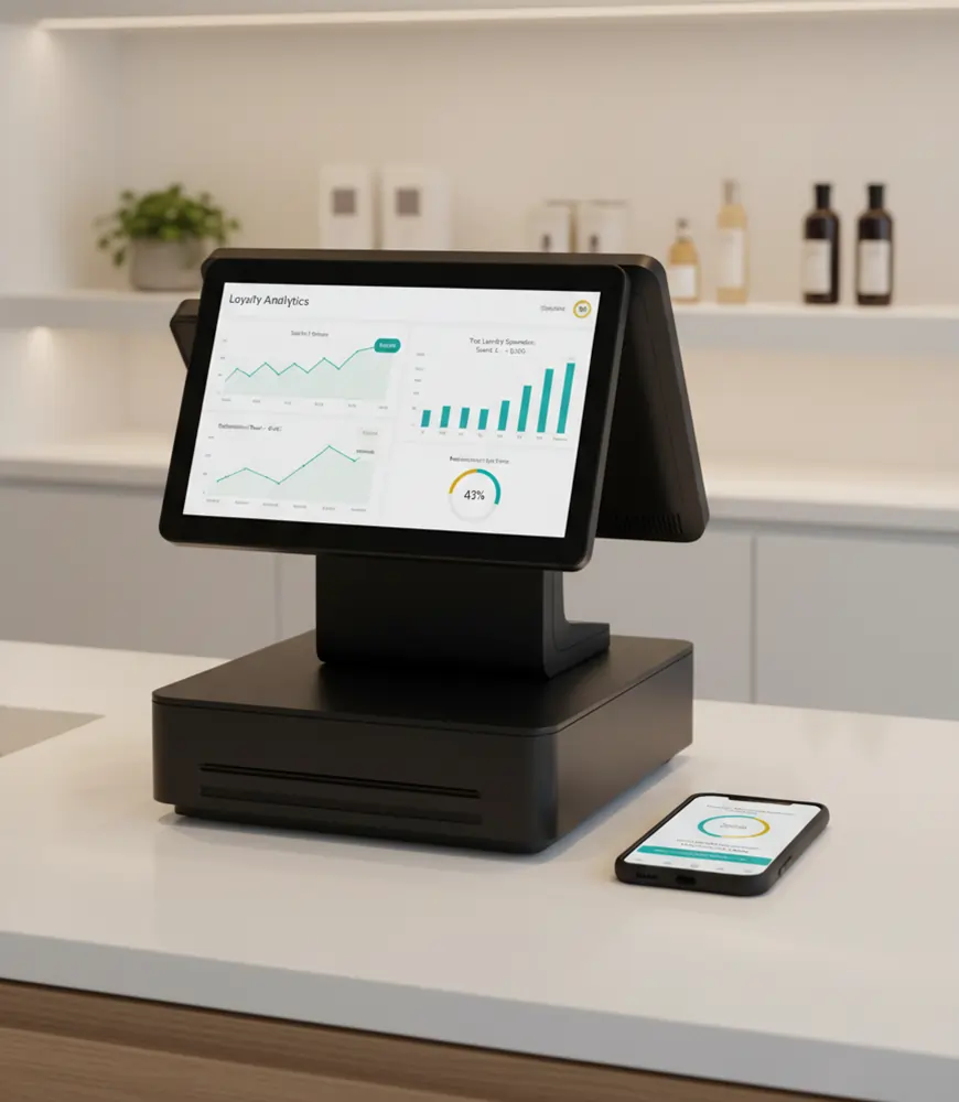 POS and smartphone showing smooth loyalty reward redemptiong