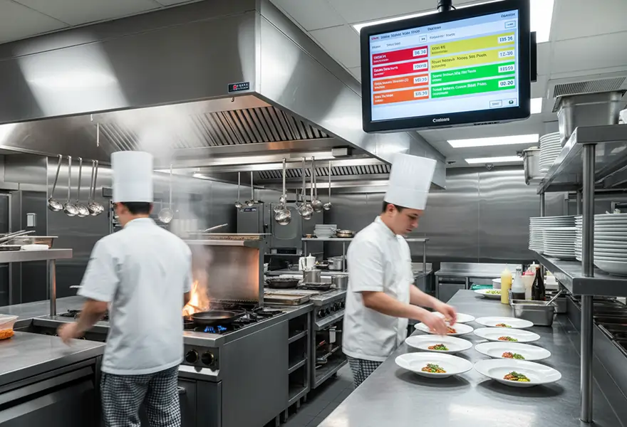  POS kitchen display system in a restaurant